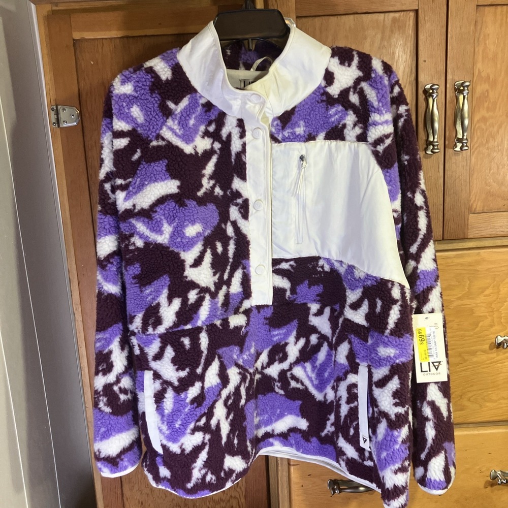 Liv Outdoor Women's XL Fleece Quarter Snap Pullover Purple Mountains Camo